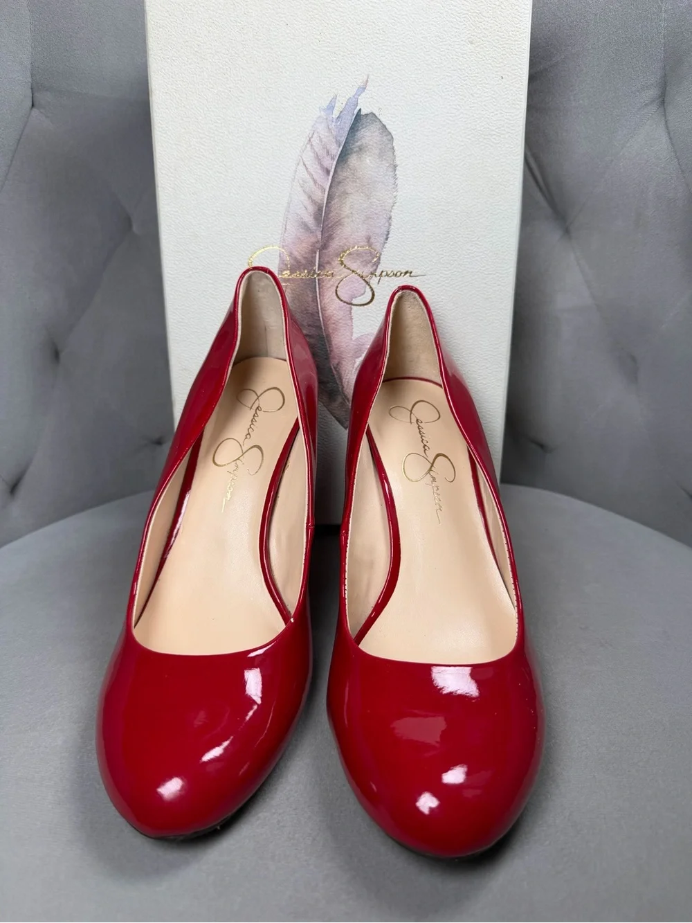 Y2K Jessica Simpson Red Patent Leather Wedge Pumps with Original Box